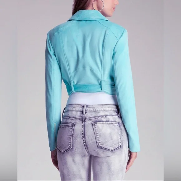 Bebe Women's Natural Faux Suede Crop Jacket Size L - Picture 2 of 5